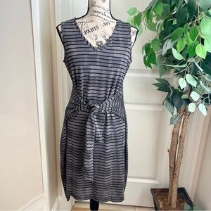 H by Halston Midi Sleeveless Hi-Low Striped Dress Gray Sz MP